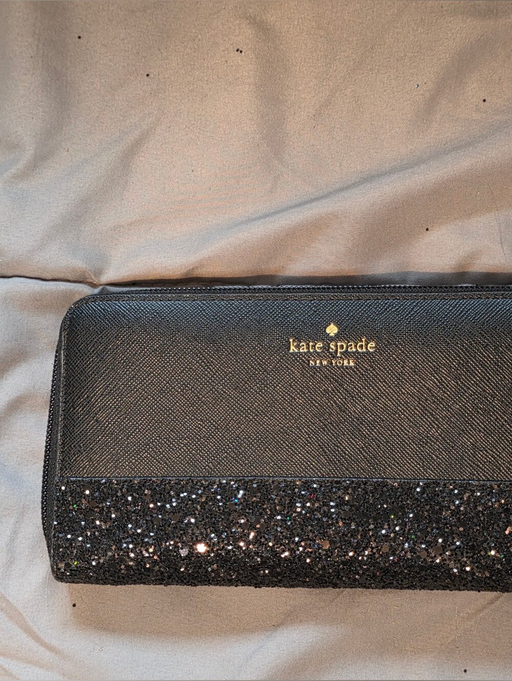 kate spade Black Glitter Saffiano Zip Wallet